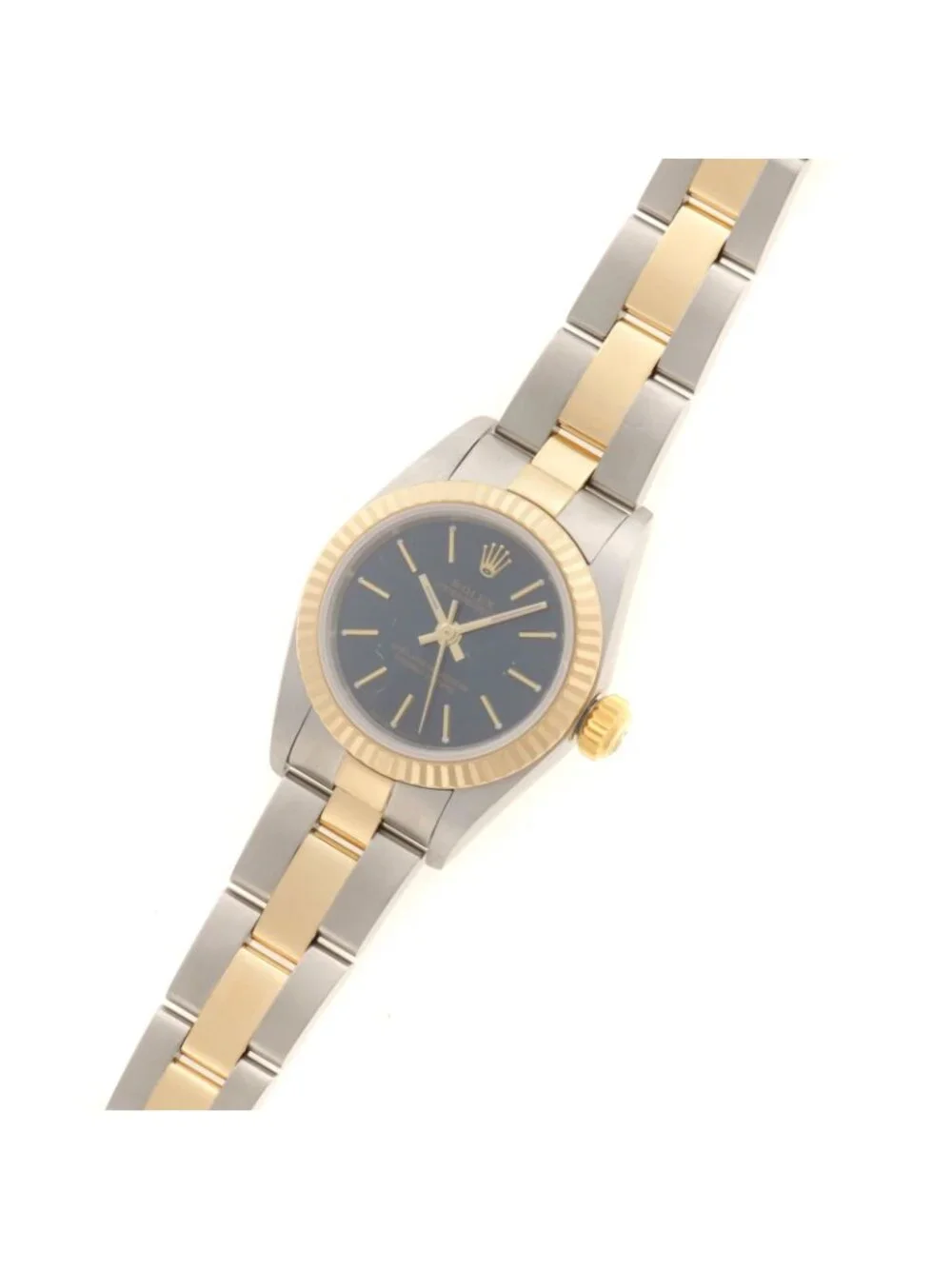 Rolex Oyster Perpetual 24 Watch 18k Yellow Gold SS Stainless Steel Navy Dial